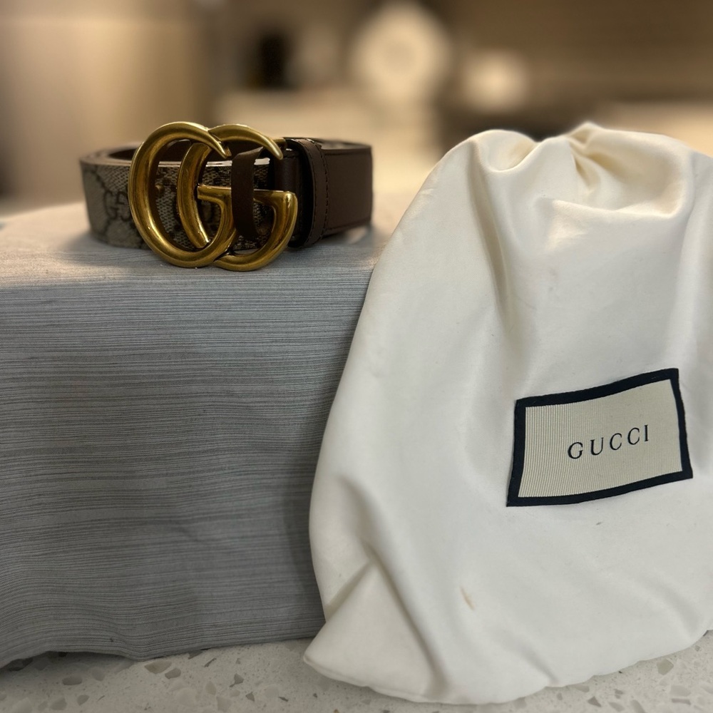 Gucci Brown Leather Belt with Gold GG Buckle